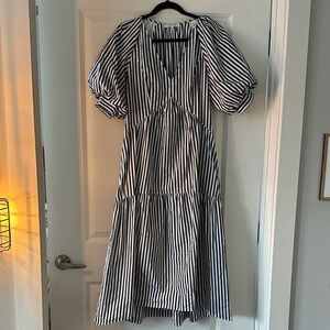 Frame Denim Striped Maxi Dress with Puff Sleeves